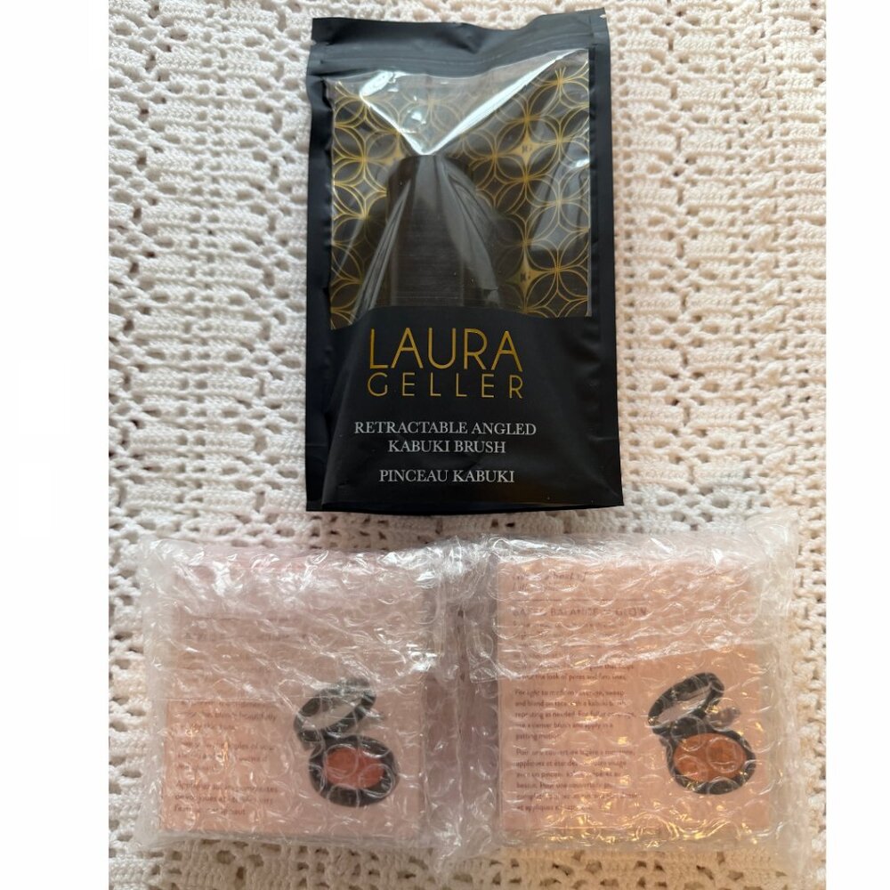 New Laura Geller Bundle Kabuki Brush Marbleized Blush Illuminating Foundation